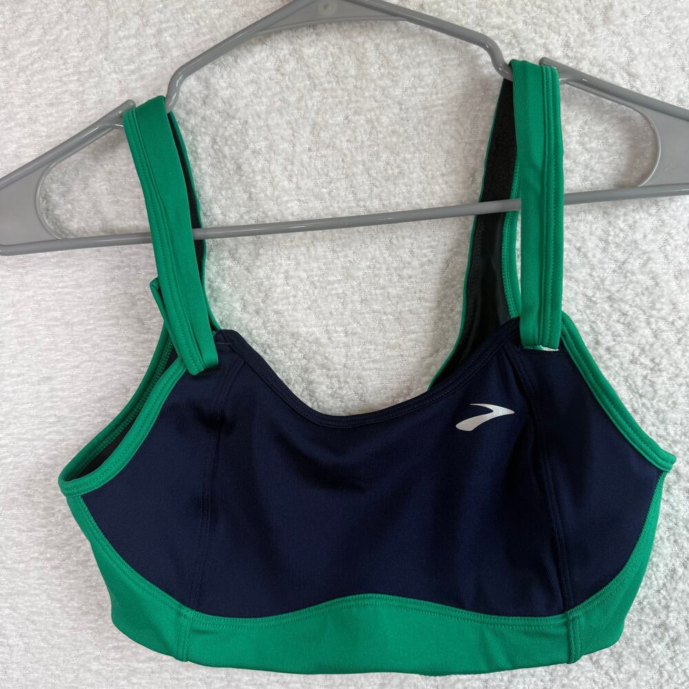 Brooks Womens Moving Comfort Fiona Medium Impact Sports Bra Sz 32C Navy/green